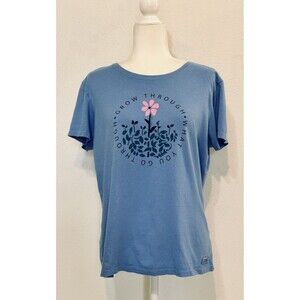 Life Is Good Size L Blue Crusher T-Shirt Grow Through What You Go Through
